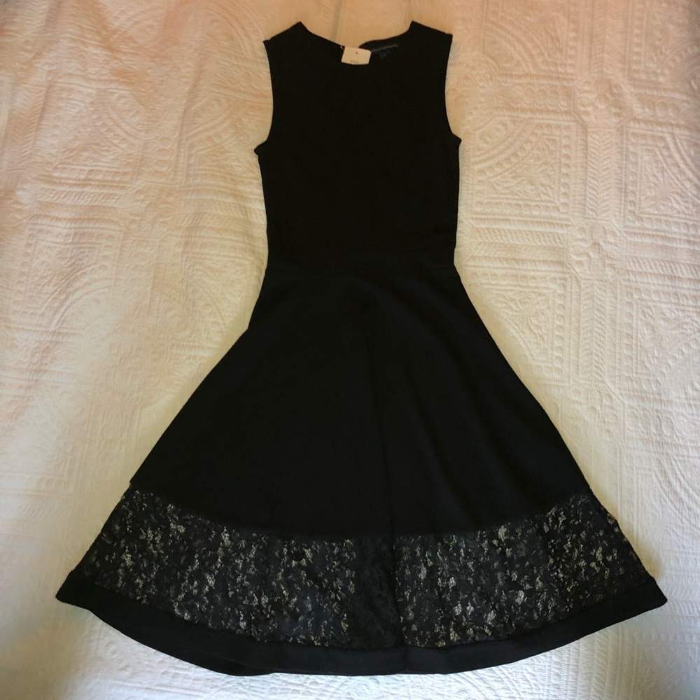 Black A Line Dress with Lace Insert